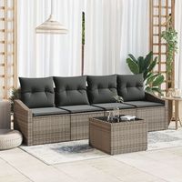 conjunto de sofa de jardin de 5 piezas con cojines gris ratan sintetico v1754 unico  gris
