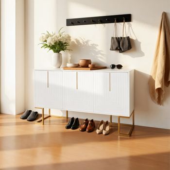 Zapatero blanco y dorado: diseño moderno y refinado
