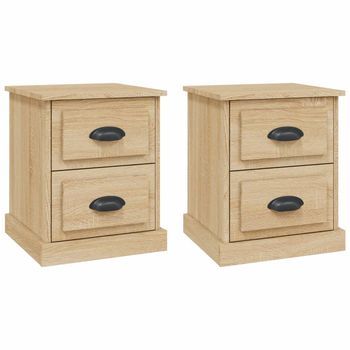 Pack 2 Uds Mesitas De Noche | Mesa Auxiliar | Mesilla Contrachapada Roble Sonoma 39x39x47,5 Cm