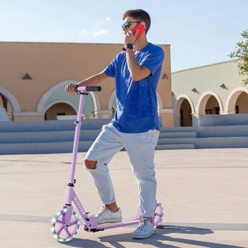 Patinete Con Plataforma De Aluminio Manillar Regulable En 3 Posiciones Y Tira Para Niños 10+ Años Hasta 100 Kg Morado