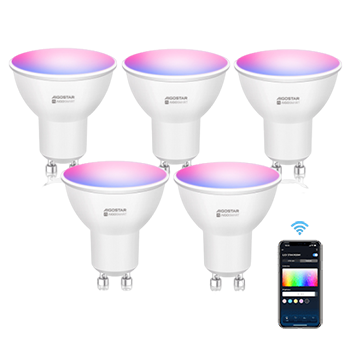 Aigostar Bombilla Alexa LED GU10 SL2 Bombillas Inteligente 4.9W Bombillas Wifi RGB & 2700K-6500K Regulable, Controladas por APP, Conexión rápida Compatible Con Google Home/Alexa, 5 PCS