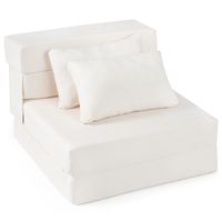 costway sofa cama futon plegable 3 en 1 con 2 almohadas tejido de chenilla color beige para salon dormitorio o oficina