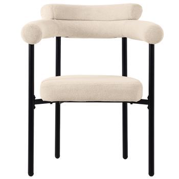 Pack 4 Sillas De Comedor Modernas Ergonómicas Con Brazos Tela De Gamuza Crema