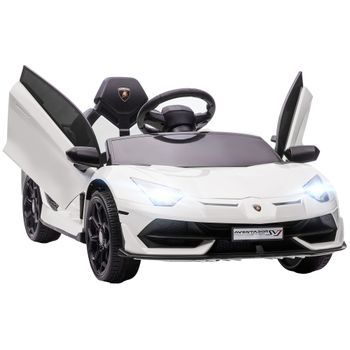 HOMCOM Coche Eléctrico Lamborghini para Niños Velocidad Max.5 km/h Puerta de Tijera con Control Remoto MP3 107,5x63x42cm Blanco   Aosom España