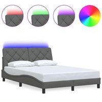 cama matrimonial  cama para adultos  estructura cama con led sin colchon tela gris oscuro 120x200 cm