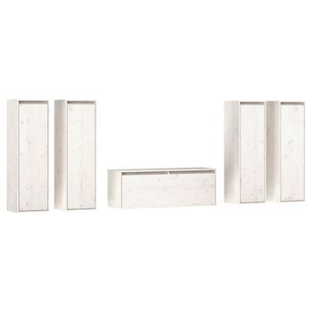 Muebles Para Tv 5 Piezas Madera Maciza De Pino Blanco