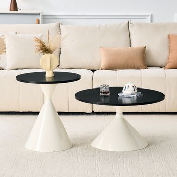 Mesas De Centro - Mueble De Salón - Melamina Y Metal - Negro Y Crema (70x70x40/50x50x50cm)