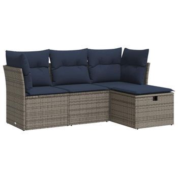 Set De Sofás De Jardín 4 Pzas Y Cojines Ratán Sintético Gris Cfw302134