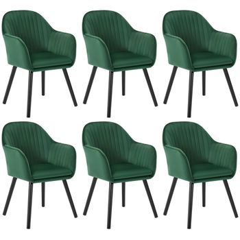 Set 6 Sillas De Comedor Asiento De Terciopelo Sillas Para Cocina Sala De Estar O Cafetería Oscuro - Verde - Woltu
