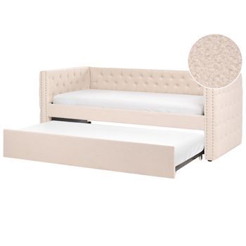 Cama Nido Glamurosa De Terciopelo Con Somier De Listones Capitoné Beige 90 X 200 Cm Gassin