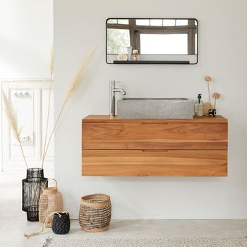 Mueble De Baño De Madera Teca Maciza De 115 Cm