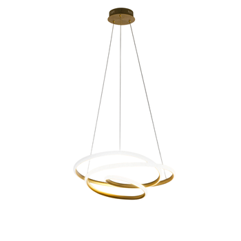 Diva - Lámpara Colgante Led Regulable 47w - Diseño Moderno En Aluminio Oro Cepillado, Luz Cálida 3000k, Anillos Entrelazados D.65cm