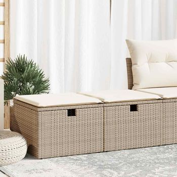 Set Sofás Jardín Y Cojines 2 Uds | Juego De Muebles De Jardín Ratán Sintético Acacia Beige Cfw31378