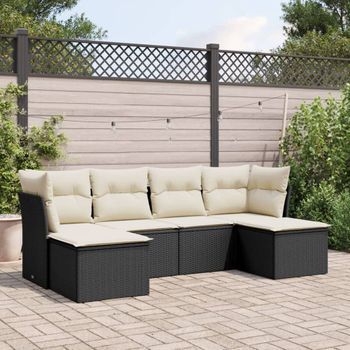 Conjunto De Sofás De Jardín 6 Uds | Mueble Jardin Mesa Y Sillas Y Cojines Ratán Sintético Negro Cfw336798