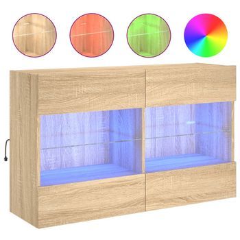 Mueble Tv De Pared | Mueble De Salón | Armario Tv Con Luces Led Roble Sonoma 98,5x30x60,5 Cm