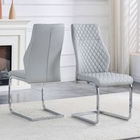 pack de 2 sillas de comedor polipiel gris claro respaldo alto y estructura metalica plateada