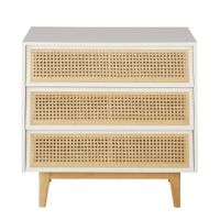 comoda blanca de 3 cajones con rejilla de ratan 80 cm