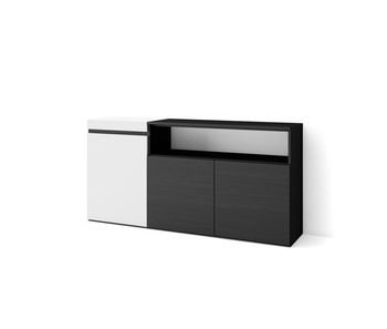 Aparador para salón, gran capacidad de almacenaje, 150x35x75cm, 3 puertas, armario, zapatero, estilo moderno, blanco y negro