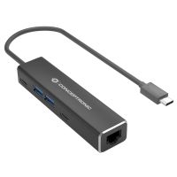 conceptronic adaptador de red usb-c a 25gbe con hub usb de 2x puertos usb-a  2x puertos usb-c gris