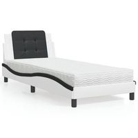 cama individual  cama para adultos  cama con colchon cuero sintetico blanco y negro 100x200 cm cfw40408