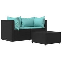 conjunto de muebles de jardin 3 uds  mesa y sillas y cojines ratan sintetico negro