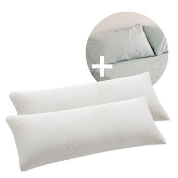 Pack Ahorro 2 Almohadas Viscoelástica Copos Aloe Vera + 2 Fundas Almohada Aqua Cama 180cm Donegal Collections