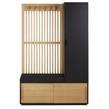 Guardarropa modular negro y roble con banco de 122 cm