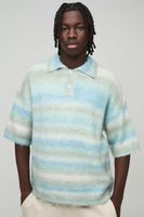 polo oversize de punto y manga corta con rayas cardadas verde