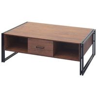 mesa de centro con dos cajones y cuatro compartimentos de almacenamiento 45x110x60 cm mdf metal imitacion roble salvaje 040008425