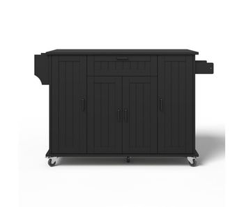 Isla de cocina 120x45(70)x95 - 4 puertas, 1 cajón, estantes especias, toalleros dobles - negro
