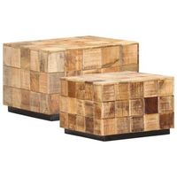 mesas de centro con diseno de bloque 2 uds madera mango rugosa vidaxl