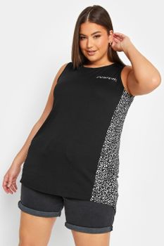 Yours Top Negro Con Estampado Animal En La Espalda, Mujer Curvy Y Tallas Grandes, Yours