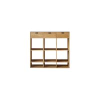 biblioteca baja de roble macizo y terrazo premium blanco