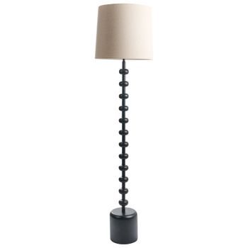 Lámpara De Pie Base De Metal Pantalla De Tela Con Cuentas Estilo Clásico Negro Krios