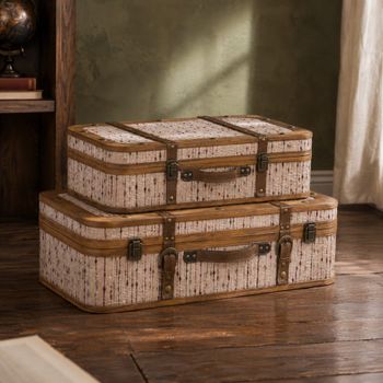 Conjunto de 2 baúles de madera y poliéster multicolor 62x36x18 cm