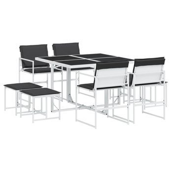 Juego De Comedor De Jardín 9 Uds | Muebles De Jardín Con Cojines Textilene Blanco