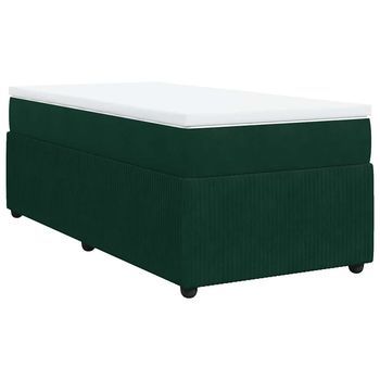 Cama Individual | Cama De Adulto | Cama Box Spring Con Colchón Terciopelo Verde Oscuro 90x200 Cm