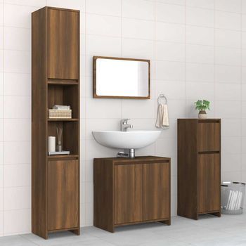 Set De Muebles Baño 4 Pzas Madera Contrachapada Roble Marrón Vidaxl