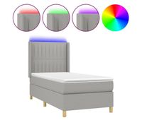 cama box spring colchon y luces led tela gris claro 90x190 cm rayas verticales