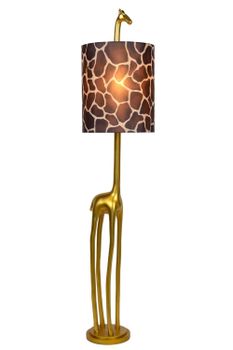 Lámpara de pie original forma de girafa dorado y pantalla de tela