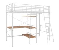estructura de litera con mesa de metal blanco 90x200 cm