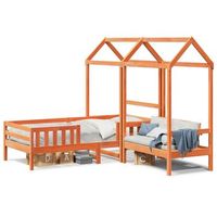 cama individual  cama para adulto  set de cama y banco con techo madera de pino marron 90x190 cm