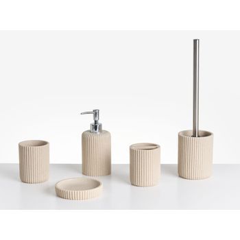 Conjunto De 5 Accesorios De Baño Jabonera Dispensador De Jabón Escobilla De Inodoro Vaso Soporte Para Cepillos De Dientes Beige Claro Camana