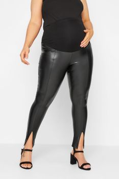 Bump It Up Maternity Leggings Negros Efecto Cuero Aberturas
