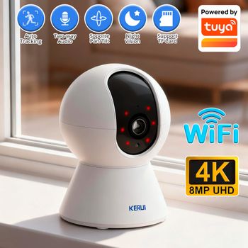 Cámara IP WiFi KERUI 8MP/5MP 4K, Cámara PTZ Interior, Funciona con Tuya Smart, Seguimiento Automático, Cámara de Vigilancia CCTV para el Hogar