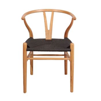 Silla wishbone natural asiento negro madera marrón