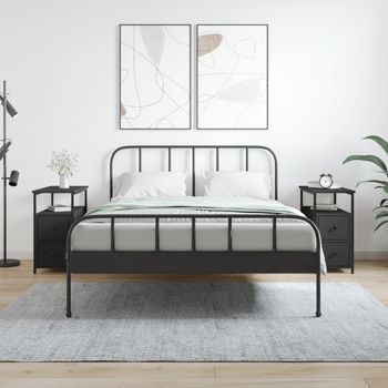 Mesitas De Noche - Mueble Para Dormitorio - Madera De Ingeniería Y Hierro - Negro (30x60x60cm)