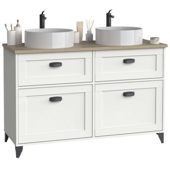 Mueble De Baño Doble Toscana 2 Cajones Y 2 Puertas Blanco Y Roble Cambrian (sin Lavabo)