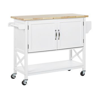 Carrito De Cocina Blanco Madera Clara Mdf Estante Armario Almacenaje Ruedas Mele