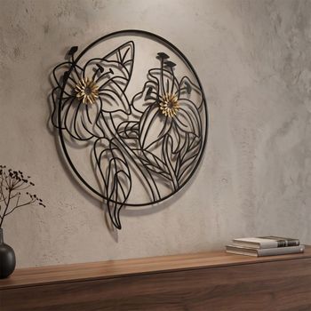Panel decorativo 3d flores en metal negro cm 63x2x69
